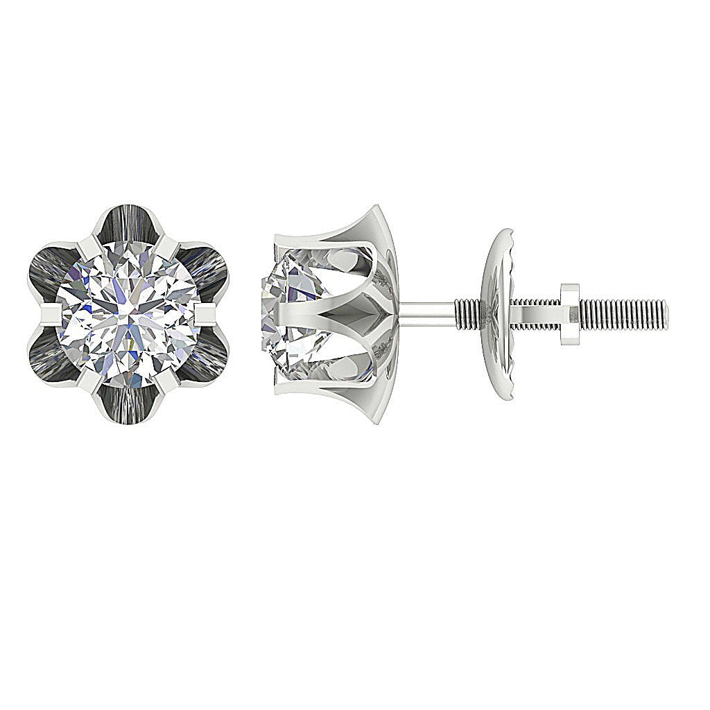 Natural Diamond Solitaire Studs Engagement Earrings SI1/I1 G 0.55 Ct 14k/18k White Gold Prong Set
