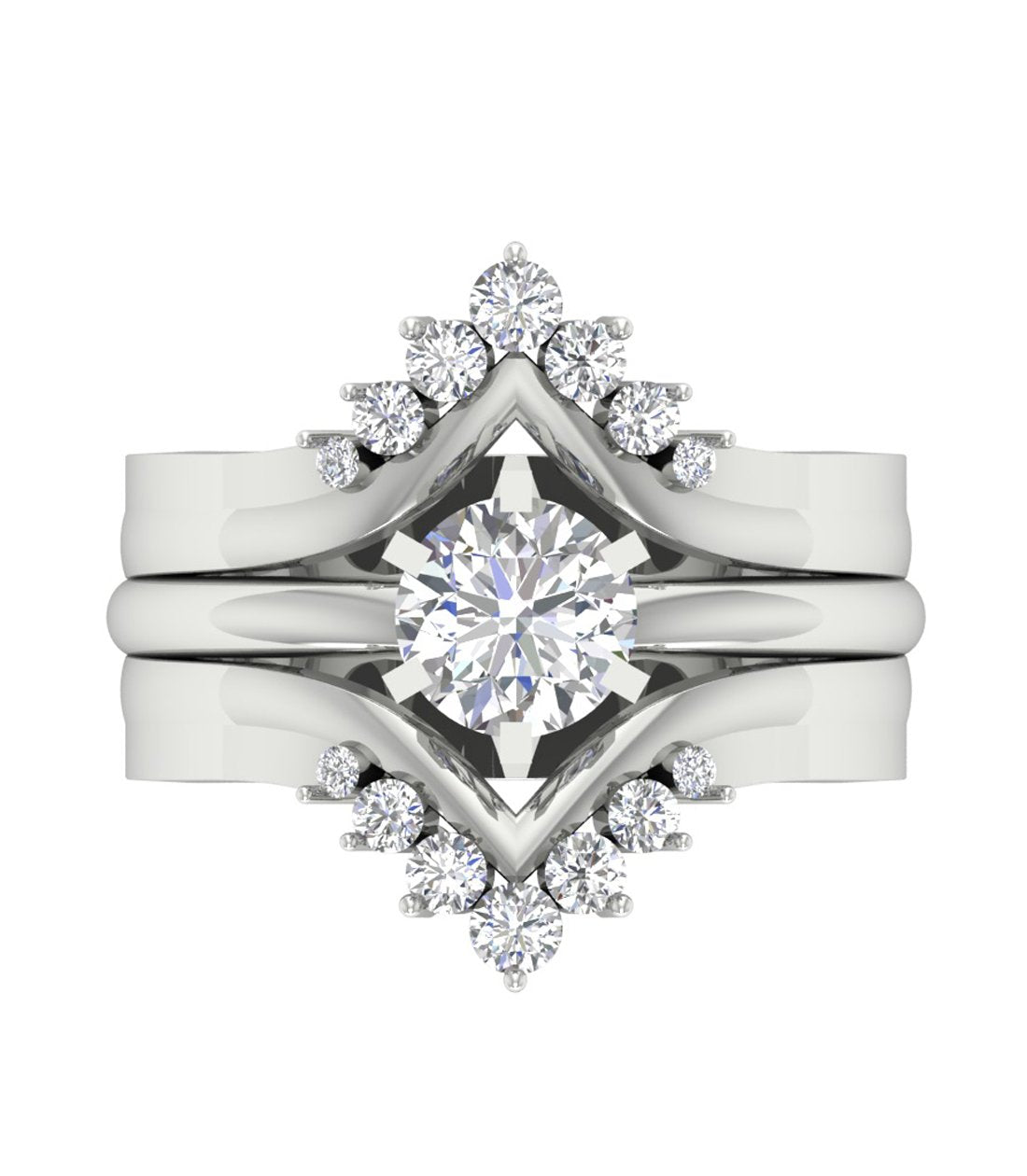3 Piece Solitaire Engagement Wedding Ring Sets I1 G 1.60 Carat Genuine Diamond 14K White Gold
