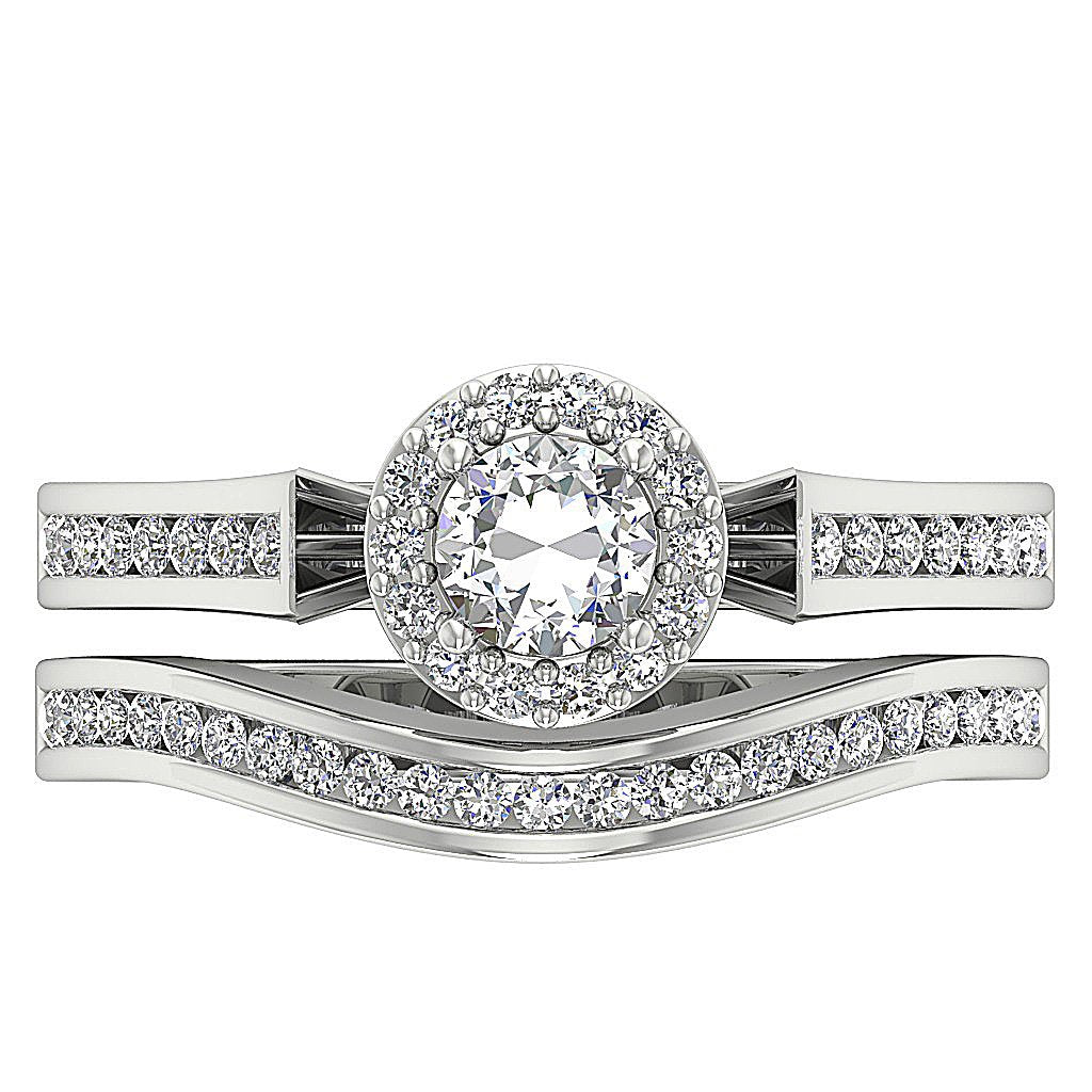 Halo Engagement And Wedding Band Sets Genuine Diamond I1 G 0.90 Carat 14K Gold