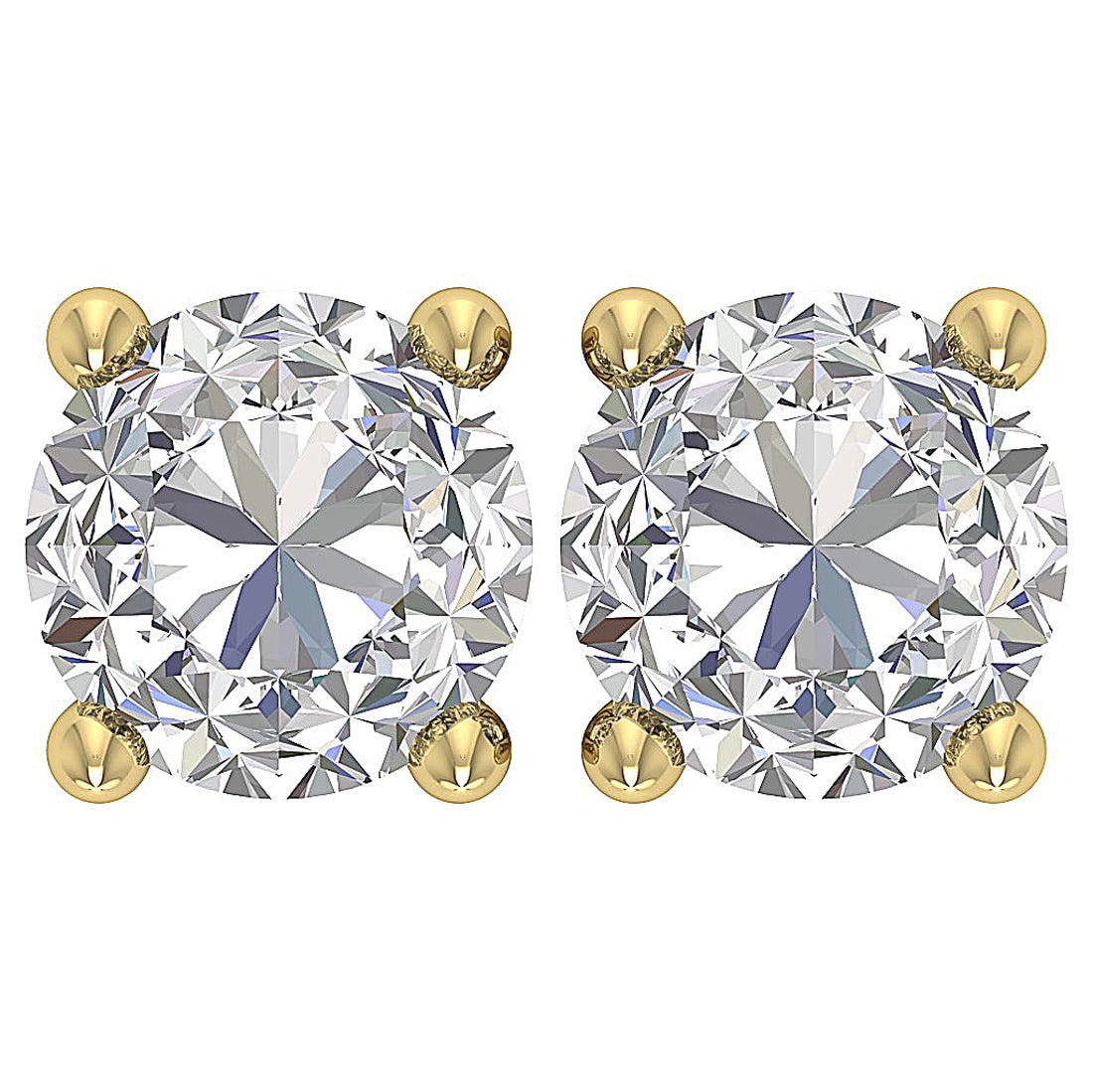 4 Prong Set VS F 3-4 Carat Lab Grown Diamond 14k Yellow Gold Solitaire Studs Earrings