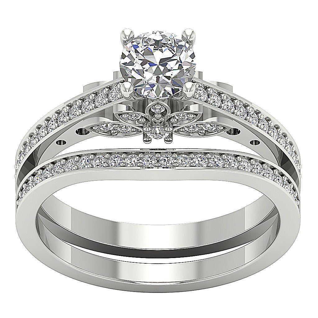 Couples Wedding Ring Sets Round Cut Diamond I1 G 1.10 Ct Prong Set 14k Gold