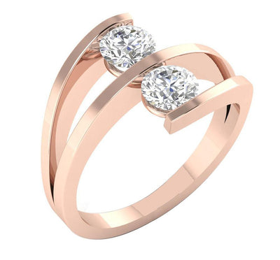 Forever Us Two-Stone Solitaire Anniversary Ring 14k Solid Gold I1 G 1.01 Ct Round Diamond Bar Set