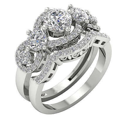14K Rose Gold Five Stone Bridal Engagement Ring Set I1 G 2.50 Ct Natural Diamond Prong Set