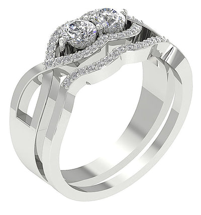 2 Stone Engagement Ring And Wedding Band Set Gold I1 G 0.80 Carat Natural Diamond Prong Set