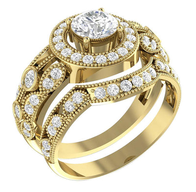 Solitaire Engagement Ring And Wedding Band Set 14k Solid Gold SI1 G 1.40 Carat Genuine Diamond