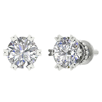 SI1/I1 G 1.10 Ct Round Diamond 14k Solid Gold Designer Solitaire Studs Earrings