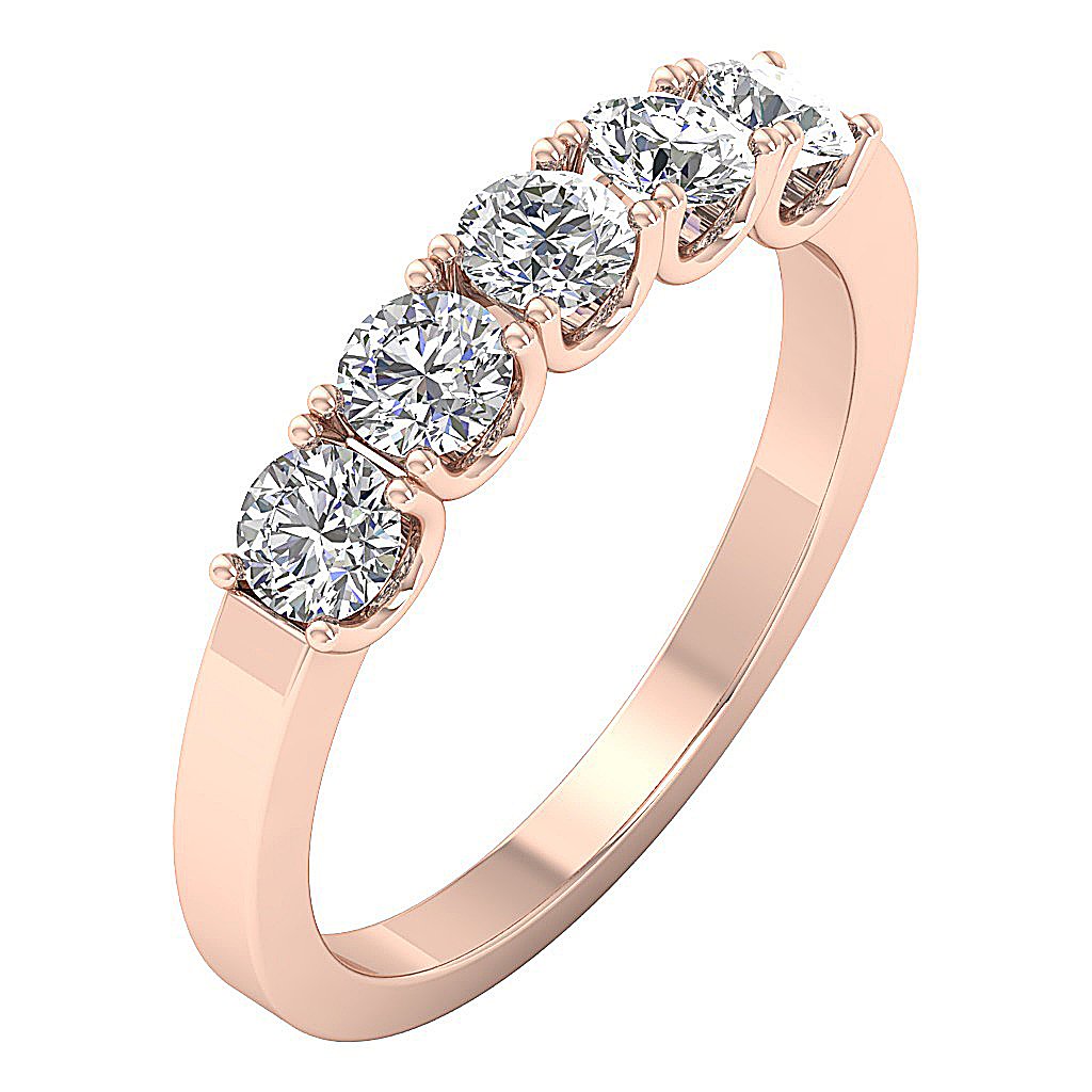 14k White Yellow Rose Gold Natural Diamond I1 G 1.00 Ct Five Stone Engagement Ring Prong Set