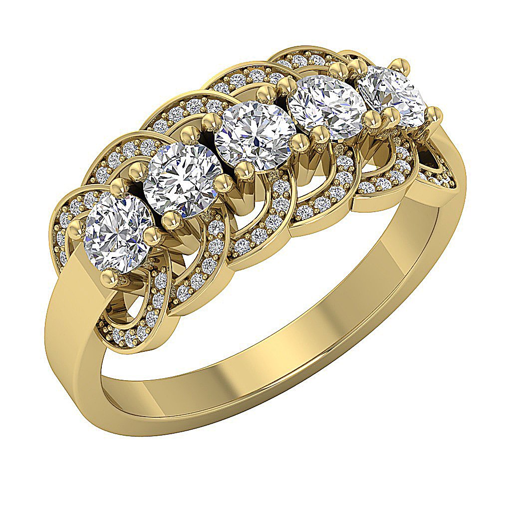 9.30 MM Prong Set 14k Solid Gold Genuine Diamond SI1 G 1.35 Ct Five Stone Wedding Ring