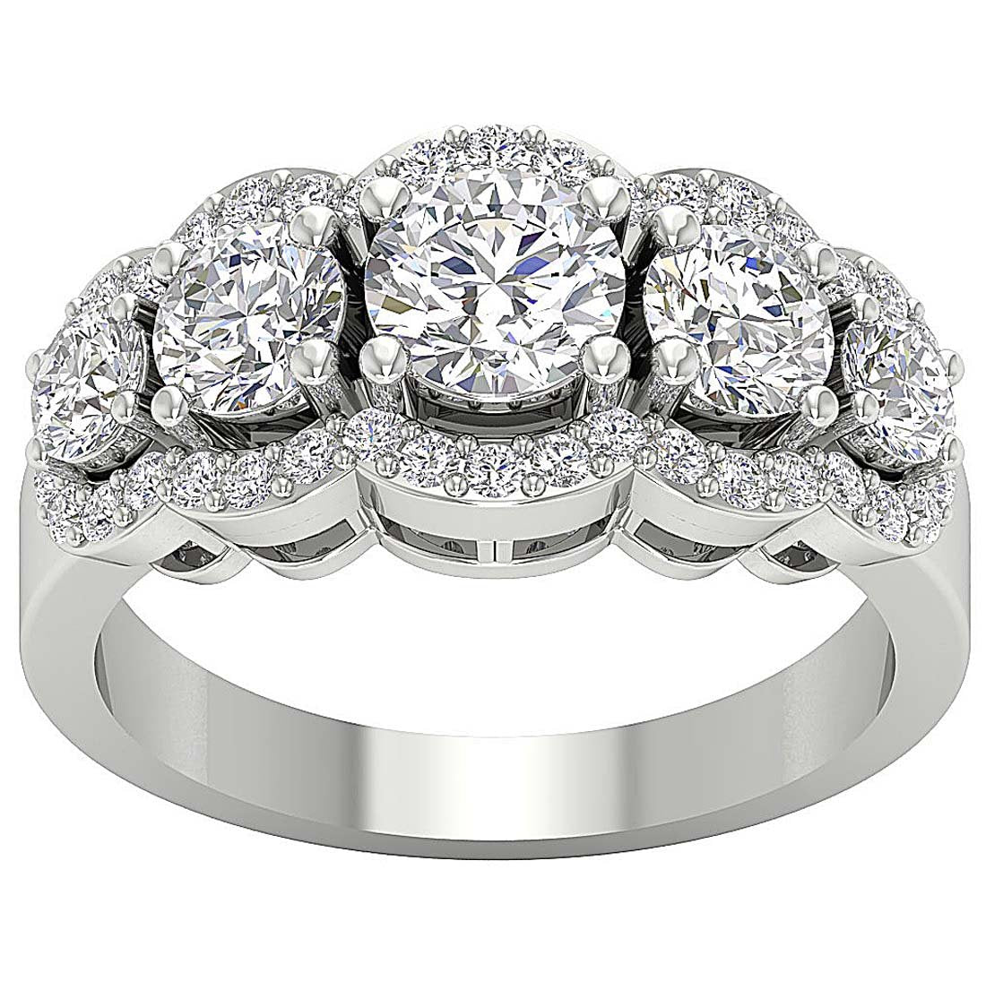 Natural Diamond 14k White Gold I1 G 2.65 Ct Designer Five Stone Engagement Ring Prong Set