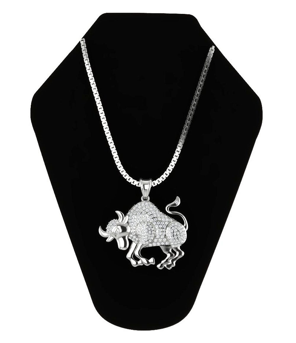 Taurus Zodiac Sign Pendant Necklace I1/SI1 G 0.75Carat Round Diamond 14K/18K Gold