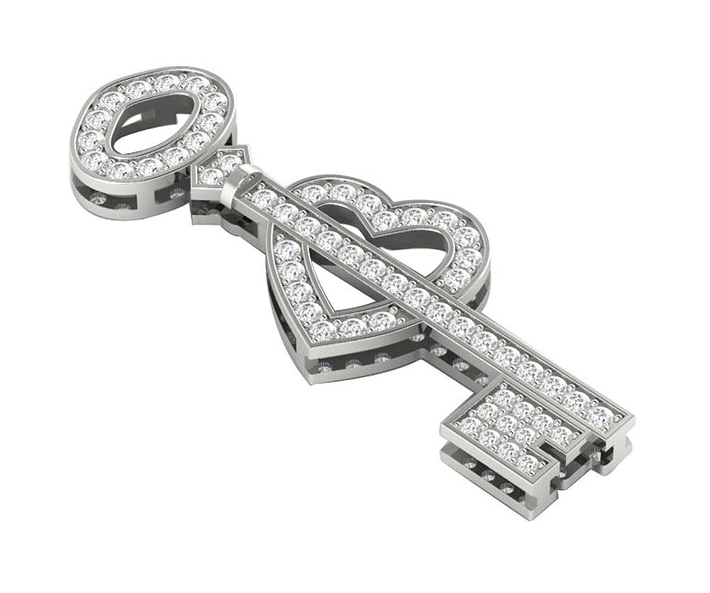 SI1/I1 G 0.85 Carat Genuine Diamond 14k/18k Solid Gold Heart Key Shape Pendant