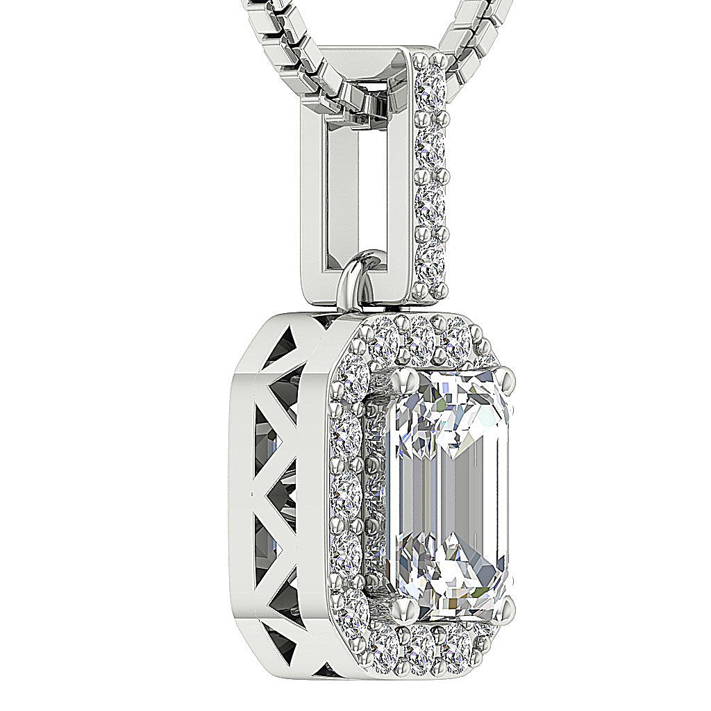 Halo Cluster Pendant I1 H 1.10 Ct Emerald Round Diamond 14k Solid Gold