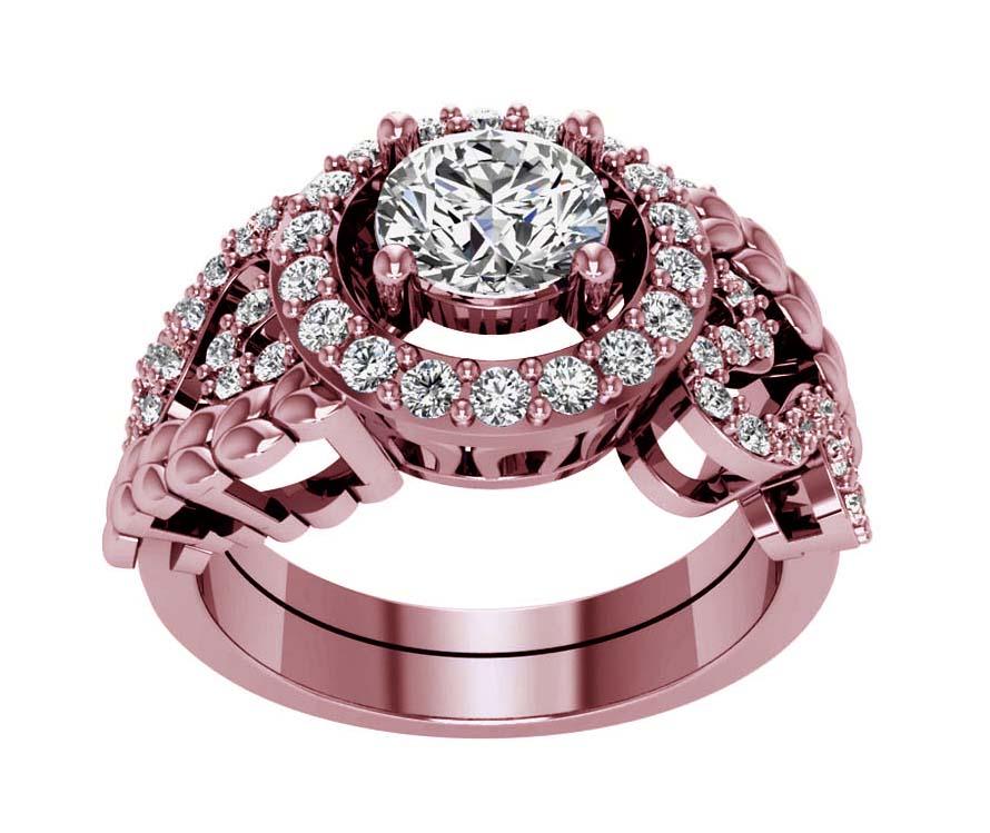 Designer Bridal Halo Ring Set I1 G 1.60 Ct Genuine Diamond 14K White Yellow Rose Gold