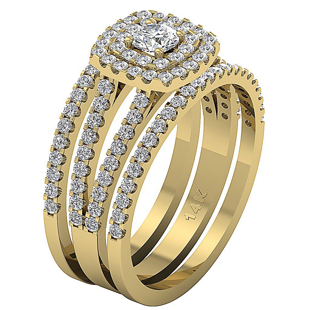Cushion Double Halo Couple Wedding Ring Set Gold Genuine Diamond SI1 G 1.80 Carat