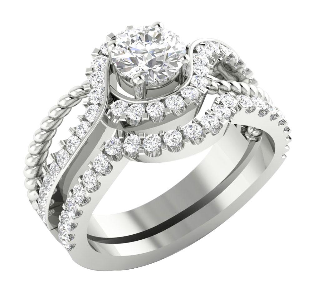 Split Shank Bridal Wedding Ring Set SI1 G 1.75 Carat Natural Diamonds 14K Solid Gold