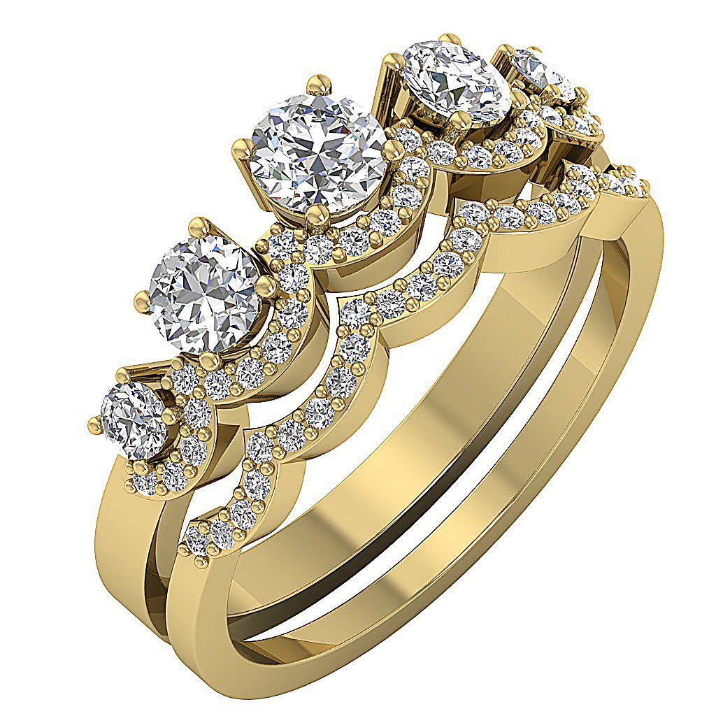 Five Stone Engagement Ring Wedding Band Set 14k Gold I1 G 1.20 Ct Genuine Diamond