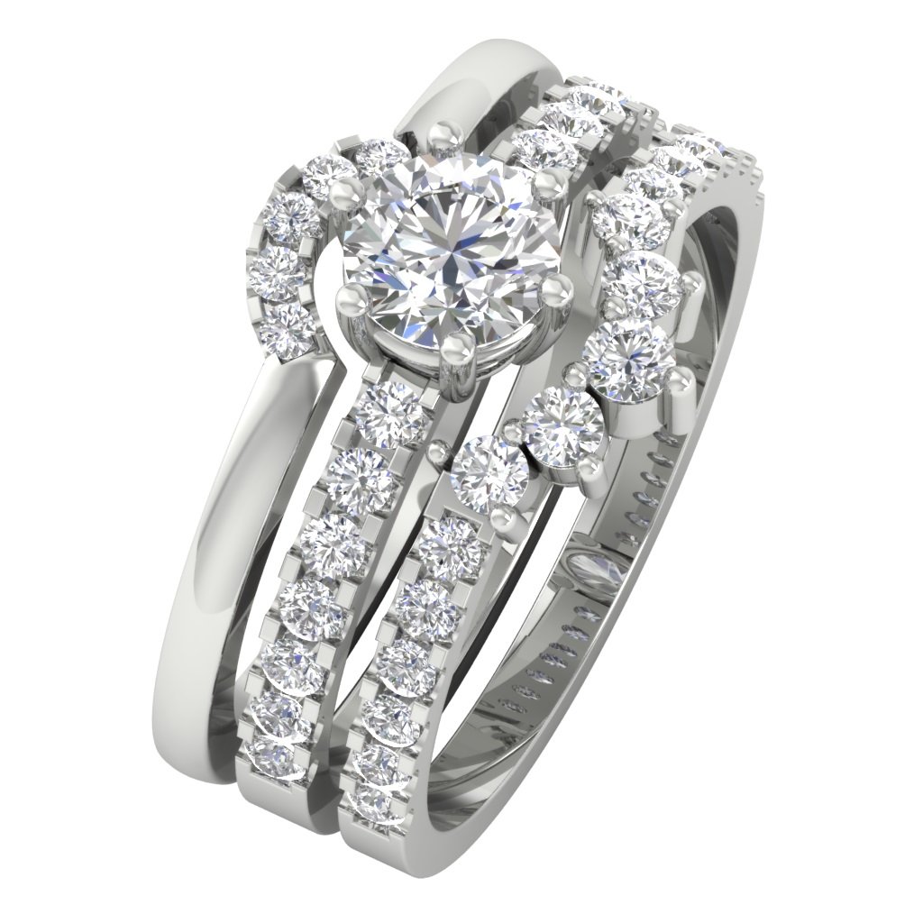 Trio Wedding Sets I1 G 1.80Ct Round Diamond 14K Solid Gold 11.75MM