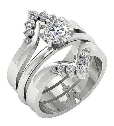 3 Piece Solitaire Engagement Wedding Ring Sets I1 G 1.60 Carat Genuine Diamond 14K White Gold