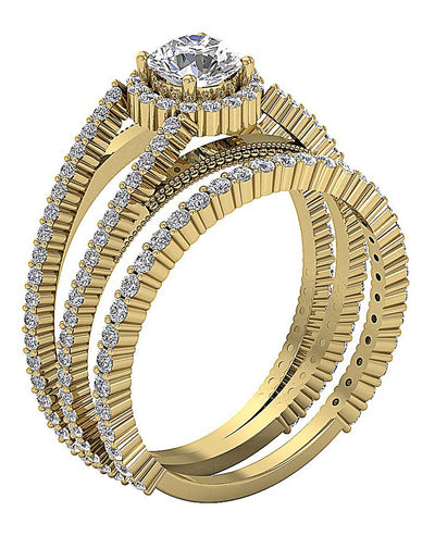 I1 G 2.00 Ct 14k Solid Gold Spilt Shank Bridal Wedding Halo Ring Set Natural Diamond