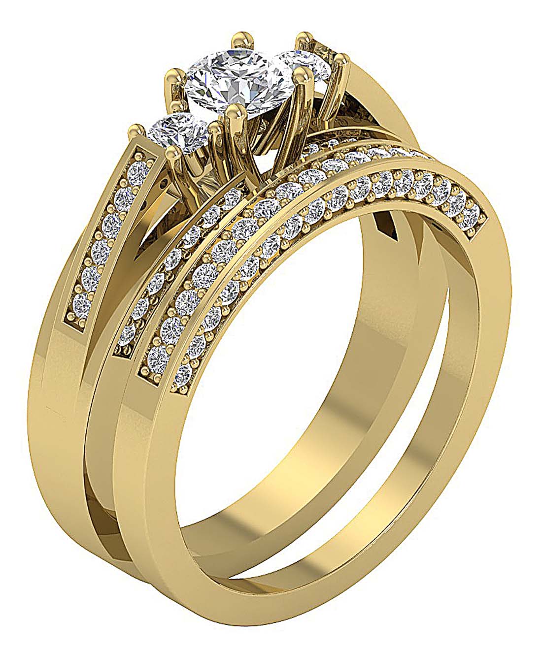 Three Stone Bridal Ring Set SI1 G 1.30 Ct Natural Diamond 14K Gold 7.00 MM