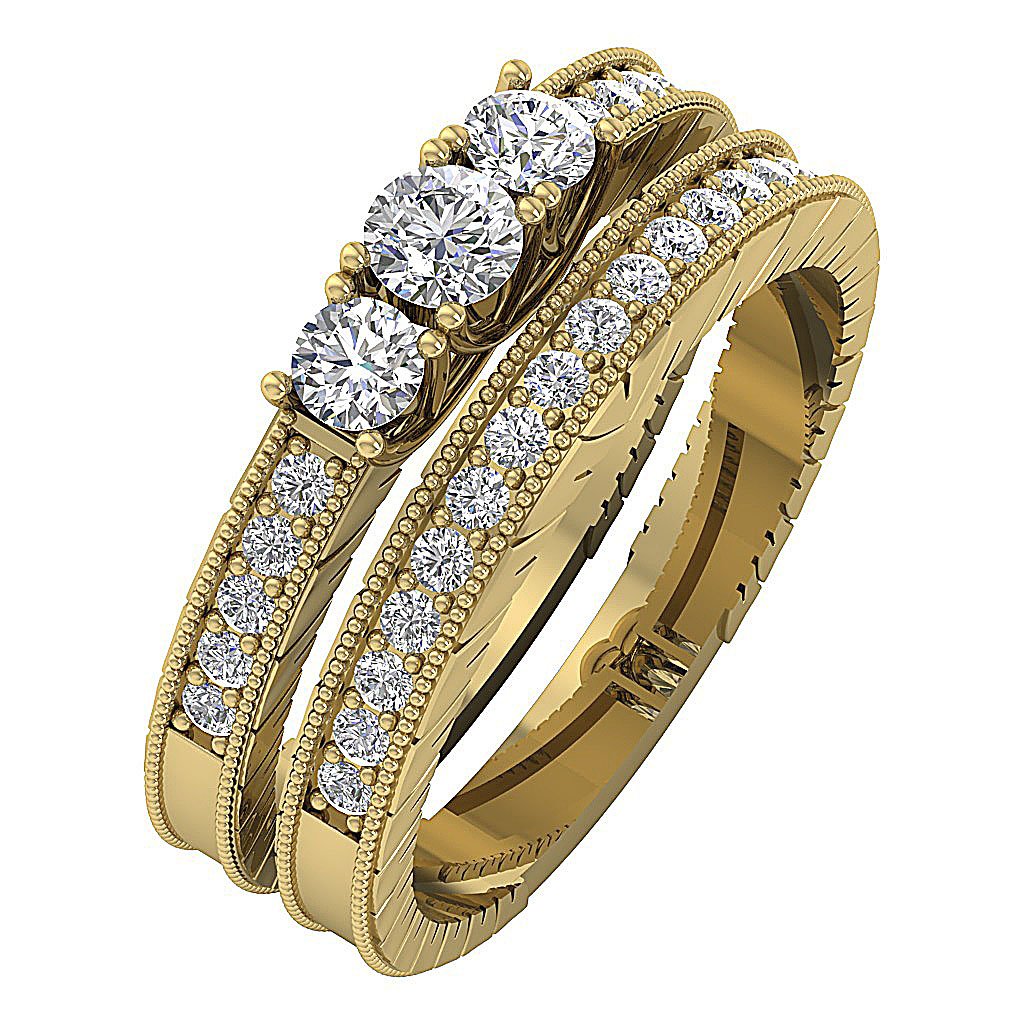 6.55 MM 14K Solid Gold Three Stone Bridal Anniversary Ring Prong Set I1 G 1.15 Ct Round Diamond