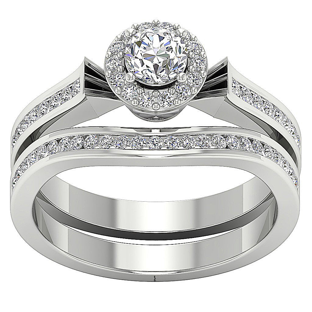 Halo Engagement And Wedding Band Sets Genuine Diamond I1 G 0.90 Carat 14K Gold