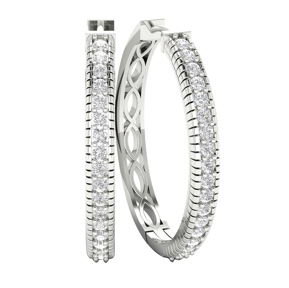18k/14k Solid Gold Large Hoop Engagement Earrings Natural Diamond VVS1/VS1/SI1/I1 1.65 Ct Prong Set