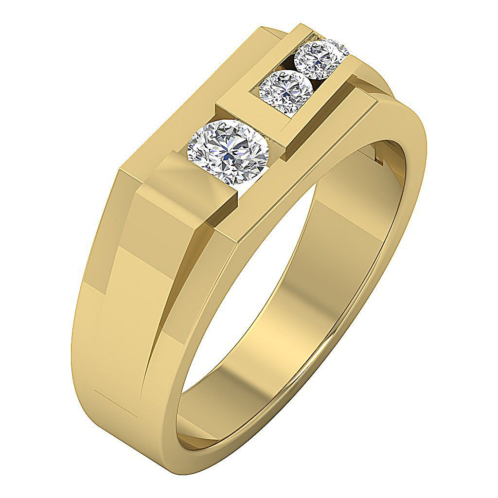 The Alden Men Solitaire Round Diamond Ring 14K Solid Yellow Gold Chann
