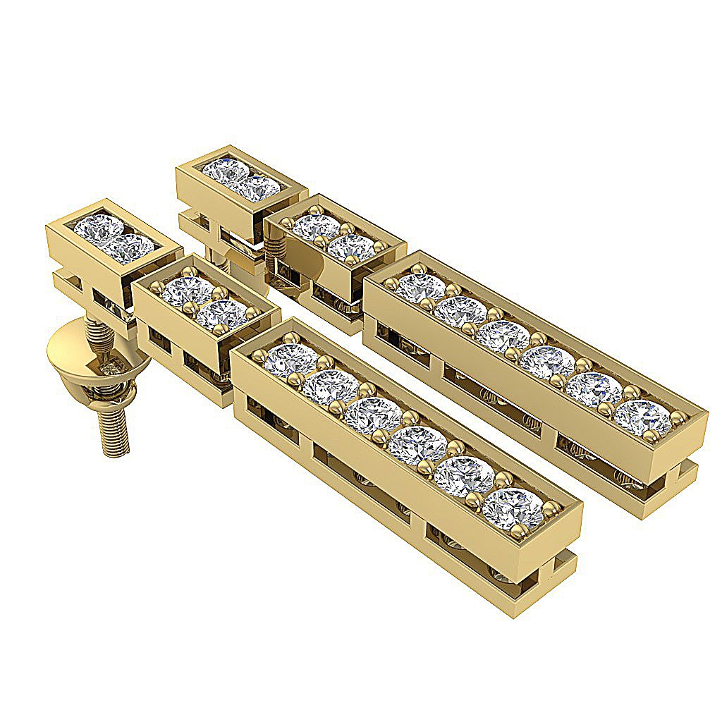 SI1/I1 G 0.55 Ct Designer Chandelier Earring Genuine Diamond 18k/14k Yellow Gold Prong Channel Set