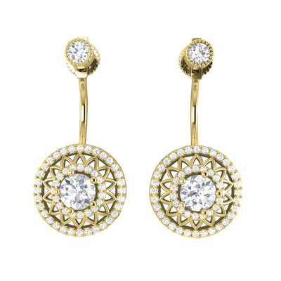 Prong Bezel Set Chandelier Anniversary Earring Round Diamond SI1/I1 G 3.00 Ct 18k/14k White Gold
