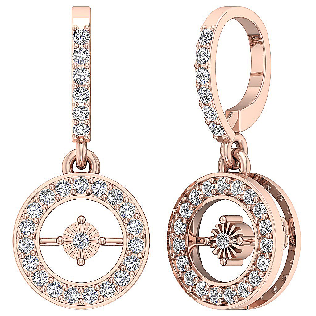 18k/14k Rose Gold Dangle Anniversary Earrings Round Diamond VVS1/VS1/SI1/I1 G 1.00 Ct Prong Bezel Set