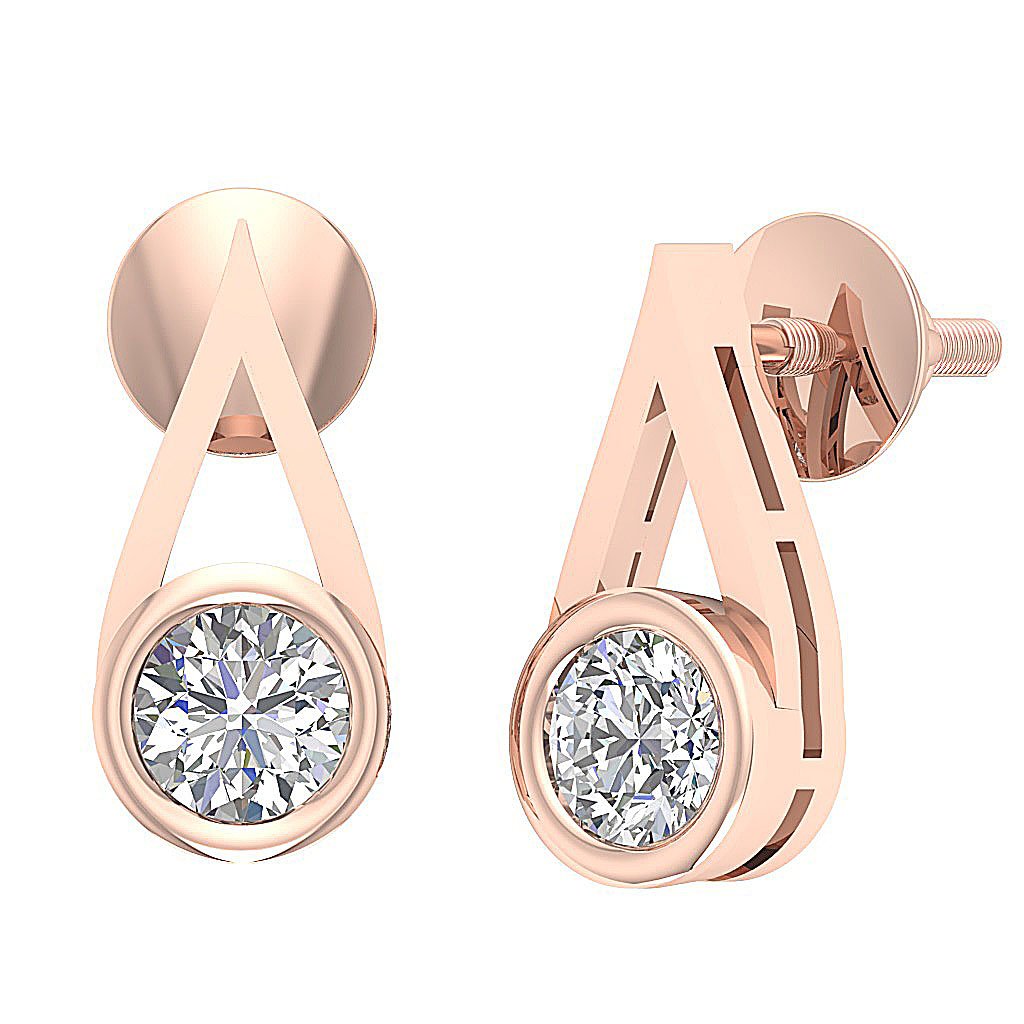 SI1/I1 G 0.50 Ct Fashion Anniversary Earrings Round Diamond 18k/14k Yellow Gold Bezel Set