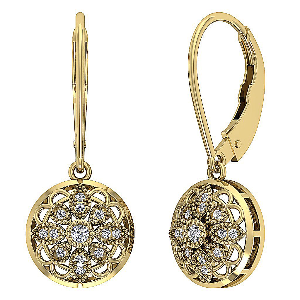 SI1/I1 G 0.25 Ct Chandelier Engagement Earring Natural Diamond 18k/14k Yellow Gold Pave Set