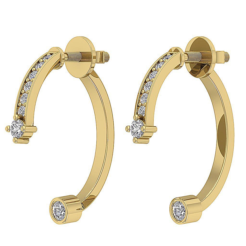 Natural Diamond Fashion Engagement Earrings SI1/I1 G 0.30 Ct 18k/14k White Gold Prong Bezel Set