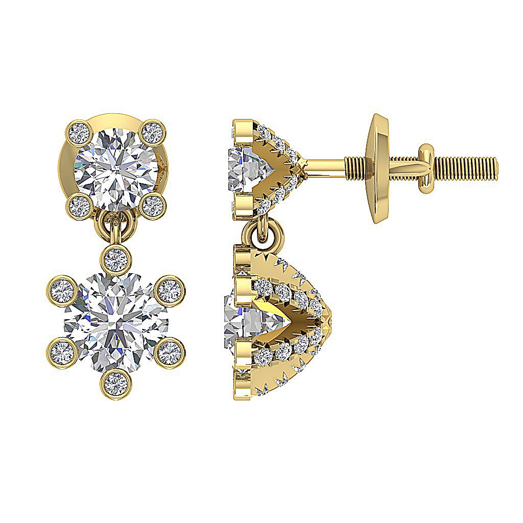 SI1/I1 G 1.70 Ct Fashion Wedding Earrings Genuine Diamond 18k/14k Yellow Gold Prong Bezel Set
