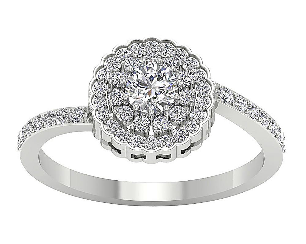 Natural Diamond Double Halo Solitaire Engagement Ring I1 G 0.85 Ct 14k White Gold Prong Set