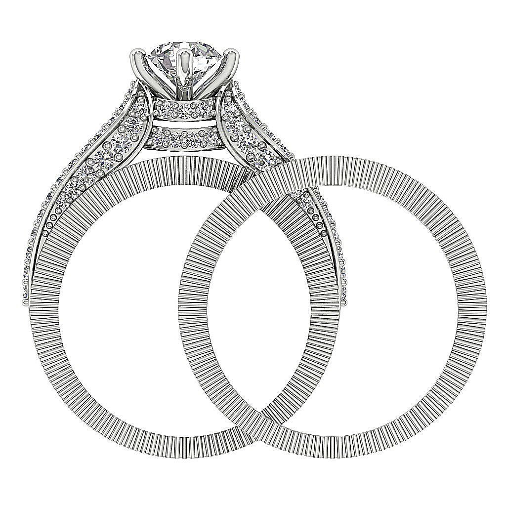 Double Bridal Solitaire Wedding Ring Set Natural Round Diamond SI1 G 1.85Ct