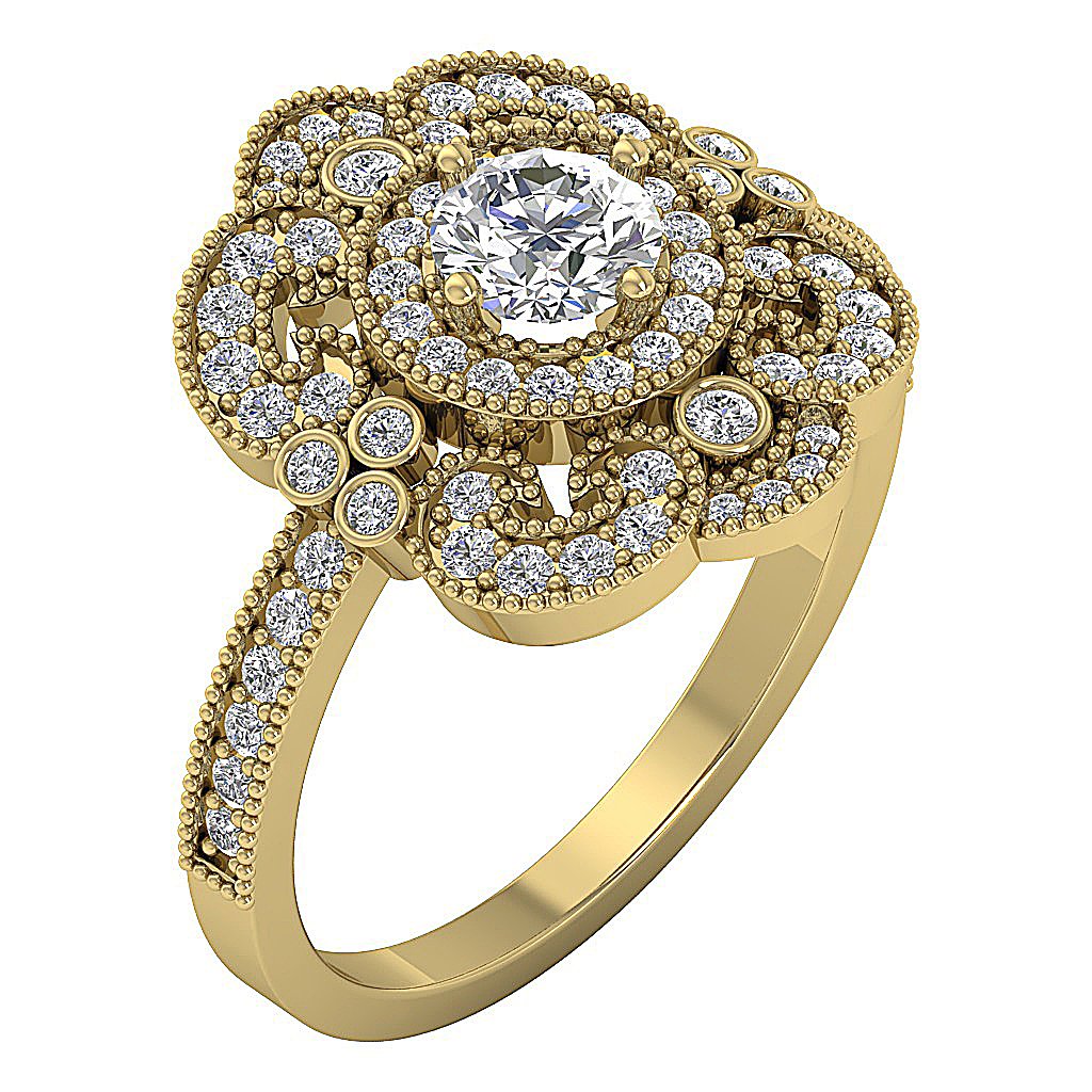 14k Rose Gold Halo Solitaire Anniversary Ring Round Diamond I1 G 1.20 Ct Prong Bezel Set