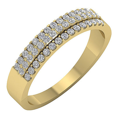 3 Row Wedding Ring I1 G 0.50 Ct Round Diamond 14K White Yellow Rose Gold 4.35MM