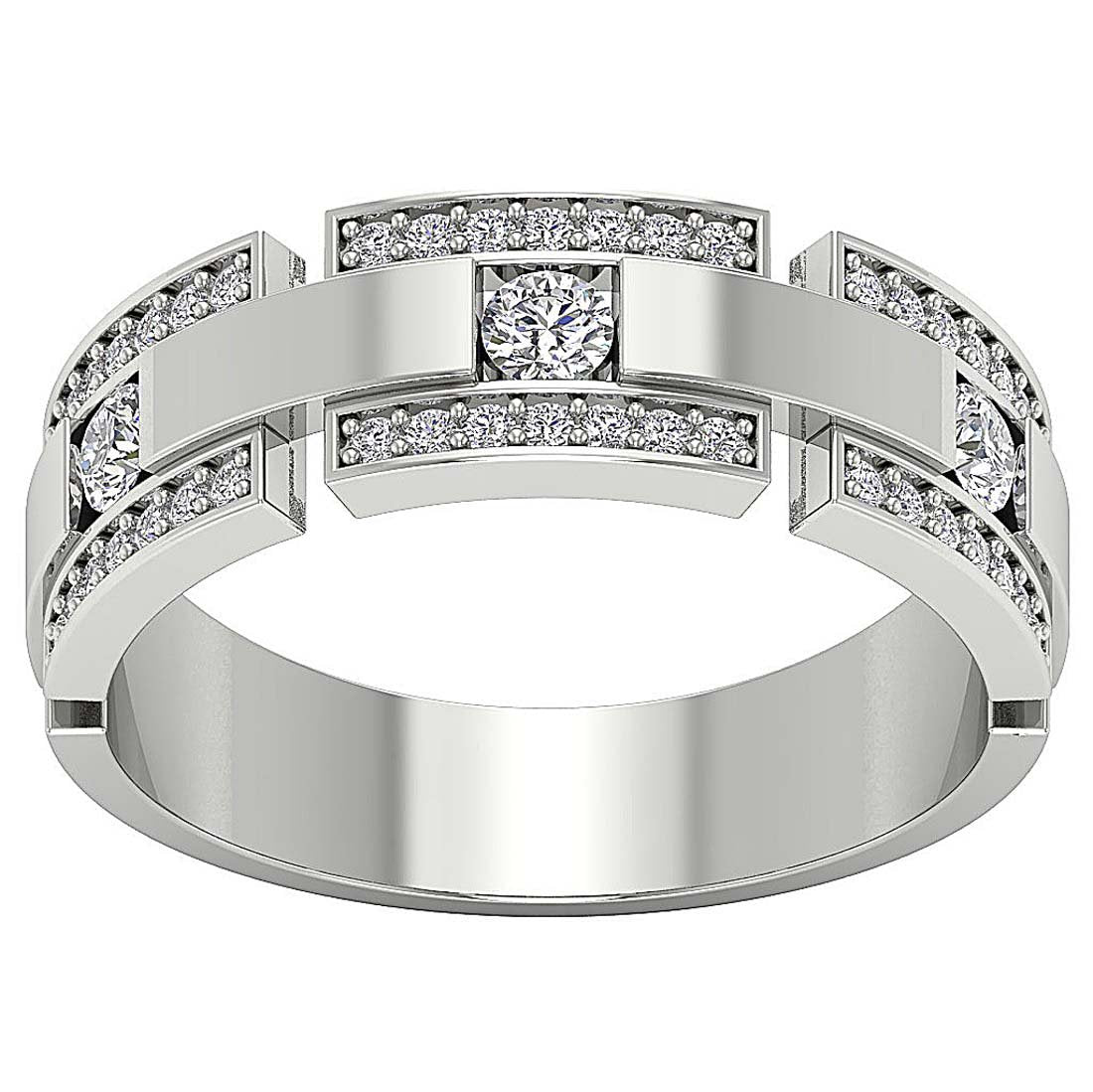 14k Solid Gold Natural Diamond Mens Anniversary Ring SI1/I1 G 0.85Ct Prong & Bar Set Width 7.45MM