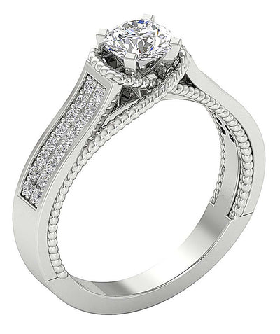 Accent Solitaire Anniversary Ring Round Diamond 14k White Gold I1 G 1.10 Ct Prong Set