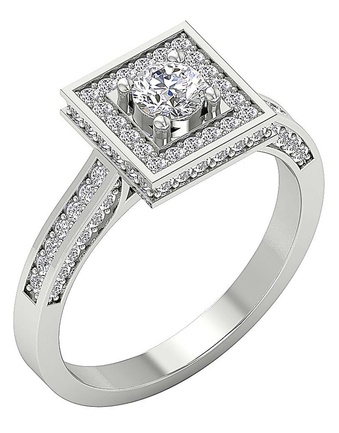 9.40 MM Square Halo Solitaire Anniversary Ring I1 G 1.20 Ct Round Diamond 14k White Gold