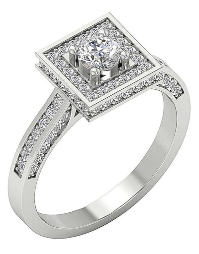 9.40 MM Square Halo Solitaire Anniversary Ring I1 G 1.20 Ct Round Diamond 14k White Gold