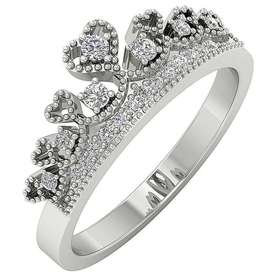 Crown Wedding Ring I1 G 0.25 Ct Genuine Diamond Prong Set 14k White Gold 7.85 MM