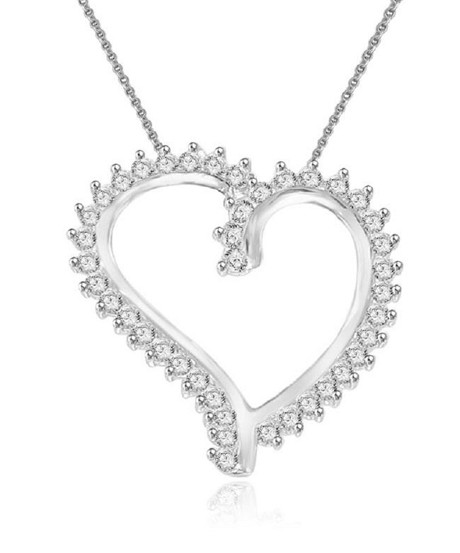 Heart Pendants SI1/I1 G 0.75 Ct Round Diamonds 14k/18k White Yellow Rose Gold