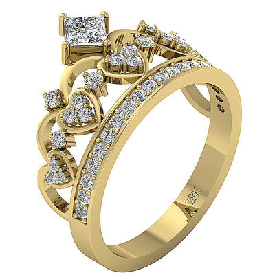 Princess Round Diamond Designer Crown Engagement Ring 14K Rose Gold I1 G 1.10 Ct Prong Set