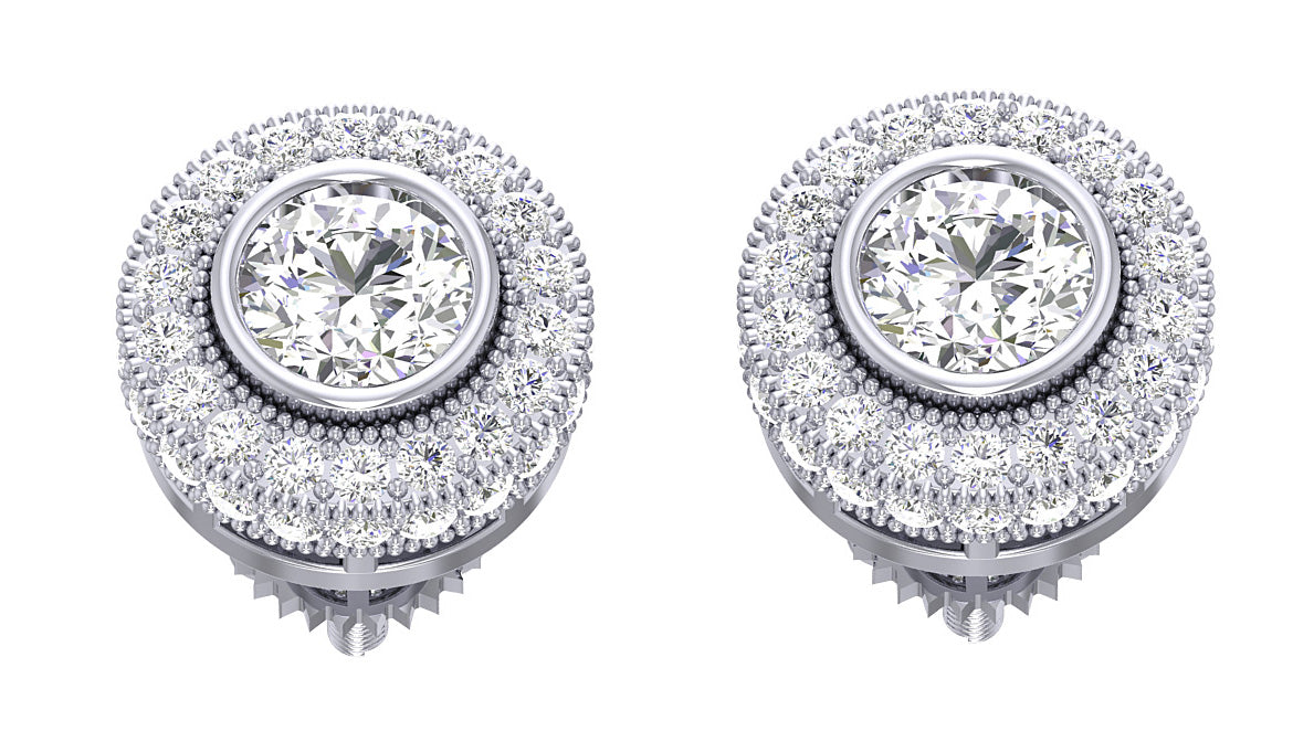 Diamond Halo Cluster Stud Earrings I1 G 1.85 Ct Genuine Diamonds 14k Solid Gold