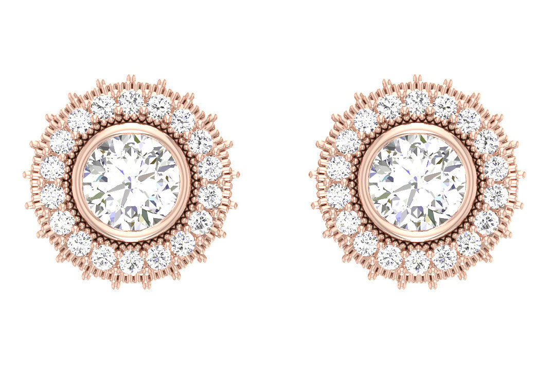 Diamond Halo Cluster Stud Earrings I1 G 1.85 Ct Genuine Diamonds 14k Solid Gold