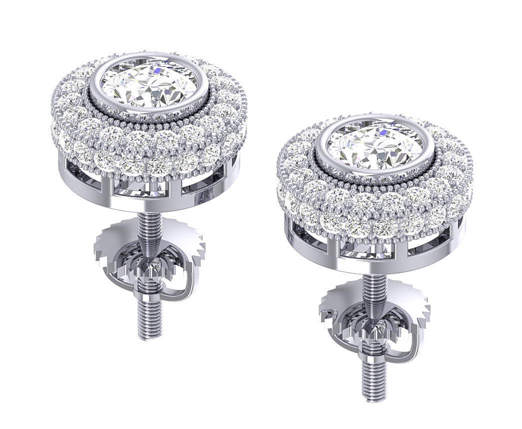 Diamond Halo Cluster Stud Earrings I1 G 1.85 Ct Genuine Diamonds 14k Solid Gold
