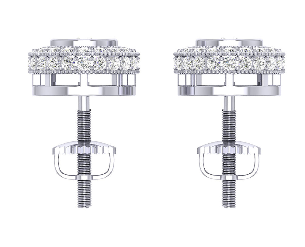 Diamond Halo Cluster Stud Earrings I1 G 1.85 Ct Genuine Diamonds 14k Solid Gold